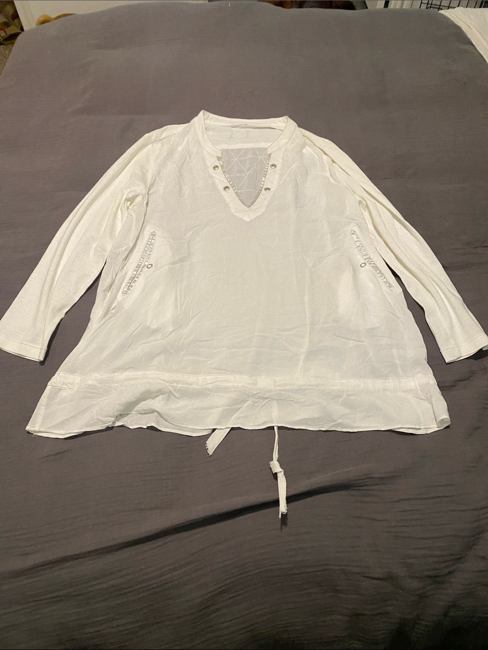 G-Star White V-Neck Drawstring Tunic